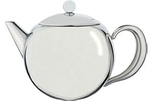 CAFÉ OLÉ Café Ole RT-050X Rondeo Stainless Steel Tea Pot Easy Pour Teapot with Infuser Basket 50oz 1500ml
