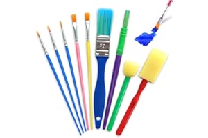 Hanyousheng Pinceaux Enfants, Peinture Brosse, Éponge Brosses, 9 Pcs Pinceaux Kits, Pinceaux Lavables, Ensemble Brosse de Peinture pour Débutant Peinture, Pinceaux pour Aquarelle, Huile, Acryliques