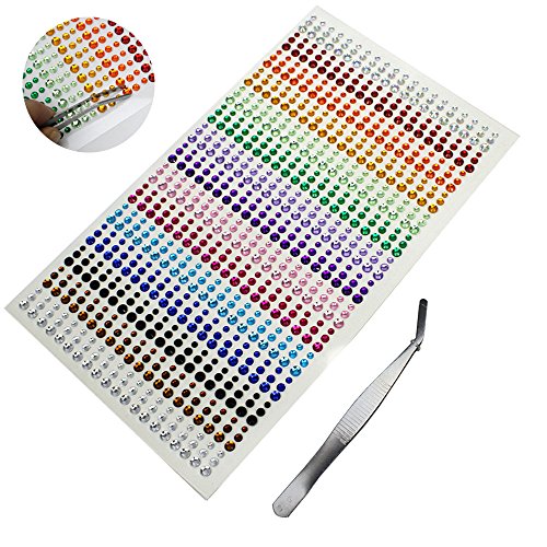 JUSLIN 900 Stück 3mm 4mm 5mm bunte Strasssteine Strass Aufkleber, 1 Stück gebogen Pinzette als Geschenk
