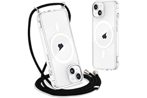 Yoedge Handykette für iPhone 14 /iPhone 13 Hülle mit Band 6,1",Transparente Magnetisch Handyhülle [Kompatibel mit Magsafe],Schlank Dünn Silikon TPU Stoßfest Schutzhülle mit Kordel zum Umhängen,Schwarz