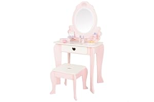 WOOMAX Tocador de Maquillaje para niñas, Taburete Madera, Espejo con luz, 48x32x92 cm, Colores Pastel, Incluye Accesorios, Tocadores Infantiles, Accesorios interactivos, Juguetes niños 3 años (39116)