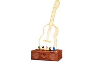 CoolGift Mart Light Up Guitar Pick Holder, Acrylic Acoustic Guitar Pick Holder with Vintage Audio Modeling Wooden Base for Picks Storage and Display, Gift for Guitar Players Guitarists