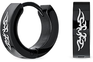 BLING JEWELRY Bijoux De Motard Petite Croix Gravée Au Laser Dragon Éclair Étoiles Aigle Crânes Lézard Clé Grecque Créoles Kpop Huggie Adolescents Noir Ip Argent Or Plaqué Acier Inoxydable Diamètre 1,27 Cm