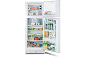 Smad Frigo Gaz avec Congélateur, Gaz/220V, Frigo Congélateur Combiné 265 litres (203+62), Réfrigérateur Congélateur Camping Gaz, Silencieux pour Gîte, Garage, Camping, Mobile-home,Blanc