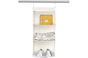 BrilliantJo Hanging Storage with 3 Shelves Wardrobe Closet Organiser, Storage Shelves Unit for Clothes - Beige(30 x 30 x 60cm)