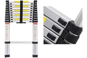 LUCN Telescopic Loft Ladder Collapsible Step Ladders Securing Bolt 3.2m/10.5Ft 3.2M EN131 Extendable Stainless Steel Ladders Folding Extending Portable 11 Steps Extension Ladder DIY Multi Purpose