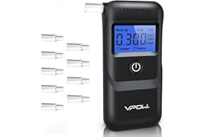 VPOW Etilometro Portatile Certificato, Alcol Test con Display LCD Blu Digitale, Precisione di Grado, Etilometro Portatile Personale per Uso Domestico e Professionale - Nero Scuro