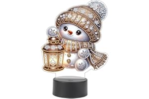 DEMIAWAKING Diamond Painting Nachtlicht Tischdeko Weihnachtsdeko, Diamant Malerei Nachttischlampe Tischlampe Weihnachten Deko, DIY 5D Diamant Painting Lampe für Kinder Geburtstag Geschenke (Schneemann 06)