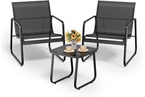 Bealife Conjunto de Jardín de 3 Piezas, 2 Sillones y Mesa con Cristal Templado, Muebles para Terraza, Balcón, Patio o Porche (Negro) (4) (Juego de 3)
