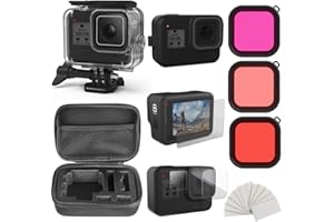 TELESIN Eyeon Kit d'accessoires Coque Antichoc et Boîtier étanche + Film de Protection d'écran en Verre Trempé + Kit Anti-buée pour GoPro Hero 8 Black Action Caméra