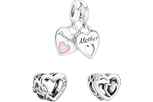 Feitery La familia Charm Compatible Pandora Pulsera y Collar Cordate Abalorios para Mujer Collar Charms Originales Regalo día de la Madre