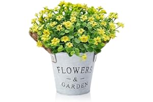 HOTLIKE Dekoracja ze Sztucznych Kwiatów, Sztuczne Rośliny w Doniczce, Małe Plastikowe Sztuczne Rośliny Wewnątrz/Zewnątrz Akcesoria do Domu na ścianę Sypialnia Ogród Biuro (Żółty)