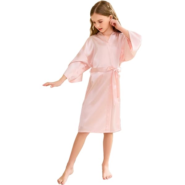 Girls Robe TESIN 12 Pieces Spa Bathrobes For Girls, 6 Pink Satin Kimono Bathrobes Bubble Skin Care