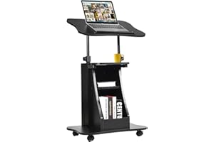 COSTWAY Mobilny stolik do czytania, biurko z regulacją wysokości z odchylanym blatem i otwartymi szufladami, biurko do pisania lub siedzenia, stolik do pracy na kółkach dla domu, czarne