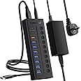 Lemorele 10-Port Super Speed USB 3.0 Hub-Powered USB Hub with 72W Power Supply, USB Splitter Power, LED Individual Switches and 80cm Cable for PC/Laptop/Ultrabook/Desktop