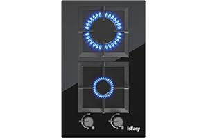 ISEASY Plaque de Cuisson Gaz 2 Feux, Plaque Gaz 2 Feuxs, Table de Cuisson Encastrable, Gazs ville et bouteille (2 Foyers)