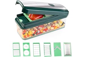 Genius Nicer Dicer Exclusive krajalnica do warzyw, 15-częściowa, krajalnica do pomidorów, zestaw 4 wkładów, tarka gruba i szatkownica + pojemnik na ścinki 2500 ml, zielona