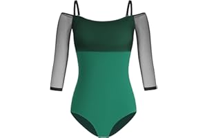 HROYL Body da Danza Donna con Off the Shoulder Manica 3/4 Leotard da Balletto Body Top Ginnastica