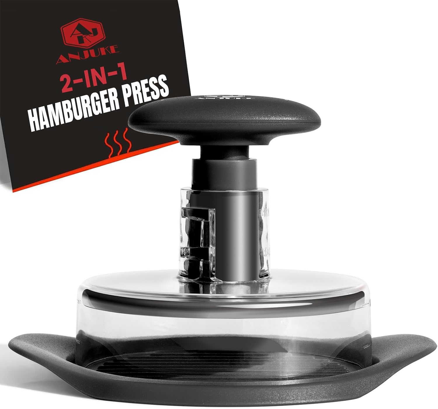 ANJUKE Burger Press, 6.4 inch Round Burger Smasher, 2 in 1 Non-Stick Burger Press Patty Maker for Making 1/2 lb and 1/4 lb BBQ Baking Stuffed Burgers Beef Burger(Black)