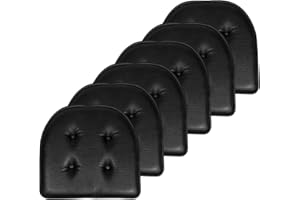 Sweet Home Collection Stuhlkissen, Memory-Schaumstoff-Pads, getuftet, rutschfest, Gummi-Rückseite, U-förmig, 43,2 x 40,6 cm, Sitzbezug, Kunstleder, Schwarz, 6 Stück