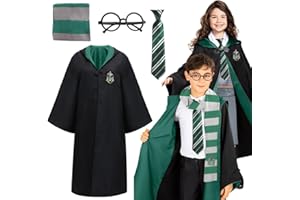 Capaneus Zauberer Kostüm Kinder, Magier Robe, Zauberer Umhang Kostüm set für Kinder Erwachsene, mit Krawatte, Schal und Brillen, Unisex Uniform College Kostüm für Karneval, Halloween