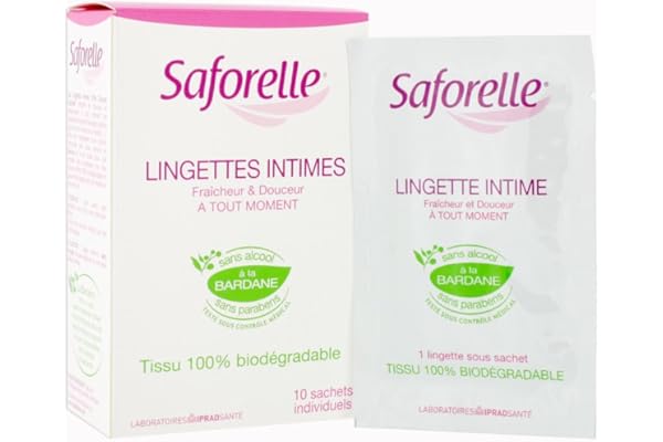 Saforelle : LINGETTES INTIMES INDIVIDUELLES ( Boîte de 10 lingettes en sachets individuels )
