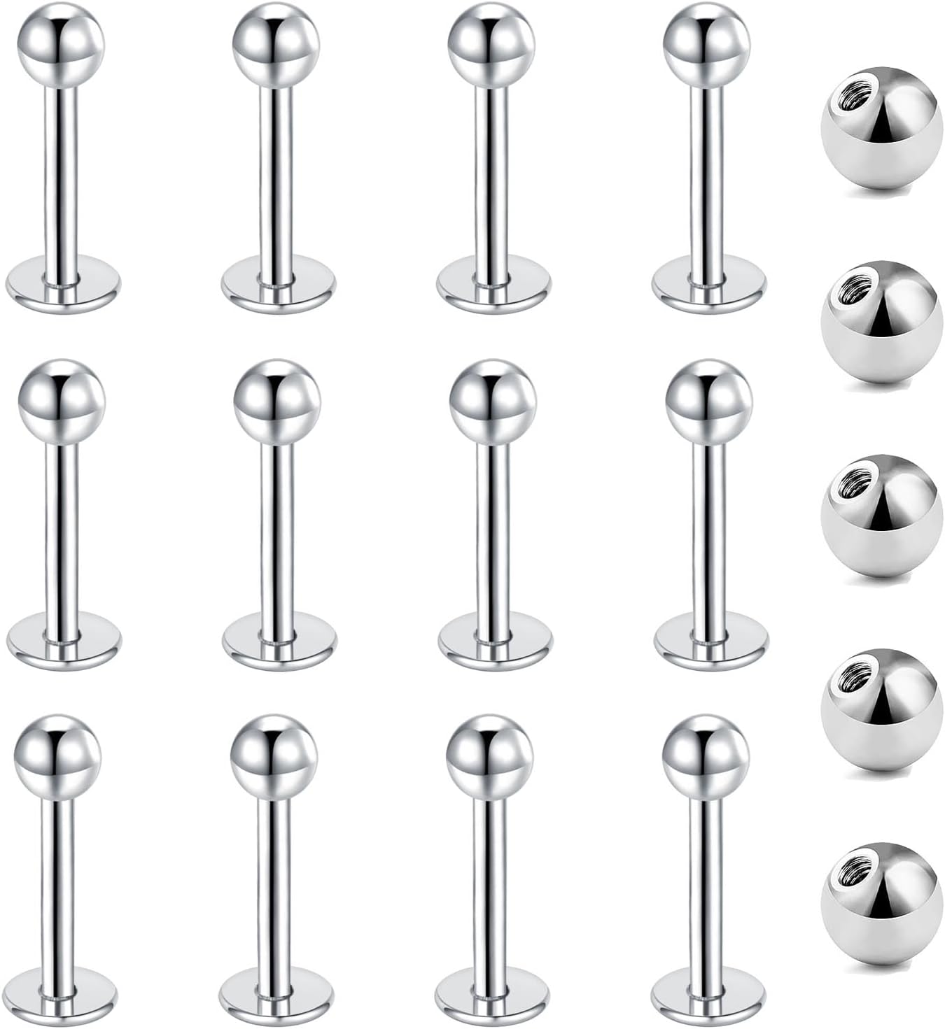 Gojewen 12pcs Lip Studs Labret Bars Stainless Steel 6-12mm Silver Gold Black Helix Tragus Stud Piercing Jewellery