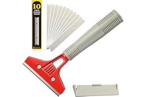 Ehdis Raschietto per vetri con 10 lame in acciaio inox, detergente per vetri professionale da 4 pollici con impugnatura diritta per colla, colore, decalcomanie, piano cottura e forno, ricambio