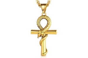 FaithHeart Collier Egyptien Personnalisable,Pendentif Croix d'Ankh d'Egypte/Croix Ankh Serpent/Carte Afrique/Oeil d’Horus/Croix de Vie + Chaîne 55+5cm,Bijoux Amulette de Protection pour Homme/Femme
