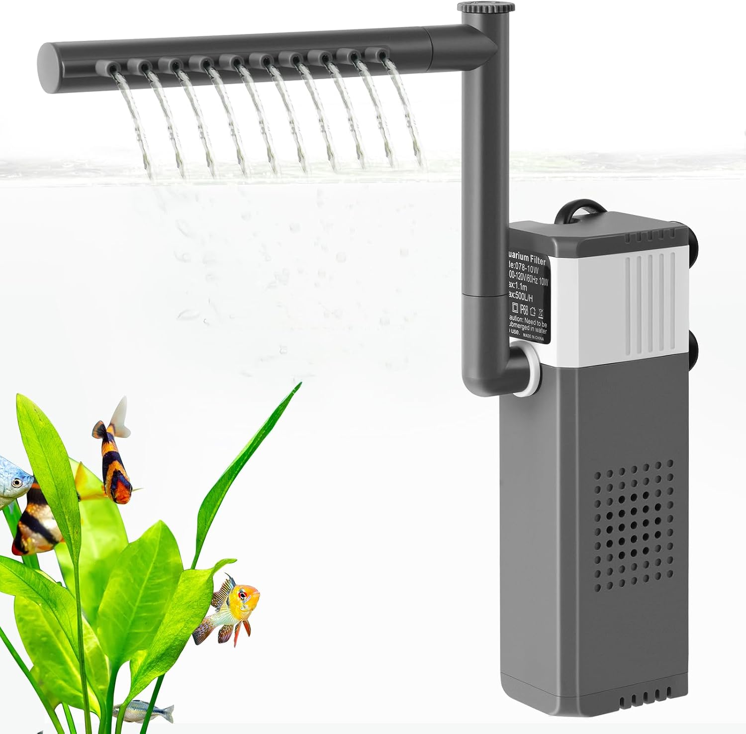 FEDOUR 8W 400LPH Filtro de Acuario Ultrapotente para Pecera de 15-70L, Filtro de Pecera Ajustable 3 en 1 con Esponja Bioquímica, Filtros para Acuario Sumergibles Internos para Tortuga/Gamba/Cría