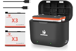 Linghuang Battery Charger + 2 Batteries(1,800mAh) for Insta360 X3 Camera, Protective Case for insta 360 x3 Accessories,High Speed Charging Hub Support Fast Charging Protocol PD2.0.