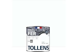 Tollens - Peinture extérieure fer 2 en 1 - Ultra Résistante - Protection antirouille - Laque Riche en Résine - Sans Sous-Couche - Entretien Facile - Brillant - Blanc - 0,5L = 8m2