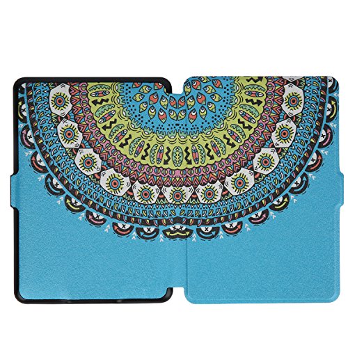 Jiajun Lederhülle für Amazon alle neue Kindle Paperwhite 2015 300 PPI 3.Generation / 2014 / 2013 / 2013 Leder Schutzhülle Hülle Tasche Leather Case Cover Mit Sleep / Wake Smart Cover Funktion Blau Totem - 3