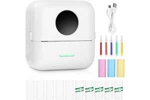 HEUCHAEY Mini Drucker,Tragbarer Mini Fotodrucker,Wireless Fotodrucker Thermodrucker mit 13 Rollen Druckerpapie und 5 Buntstifte,Smartphone Bluetooth Drucker mit Android,iOS,für Liste,Notizen,Journal,Reise