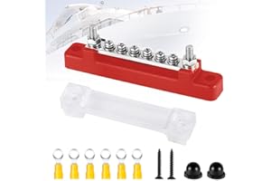 SYULCR 6 polige Sammelschiene Verteilerblock, Einreihige Sammelschiene 150A Sammelschienenblock mit Abdeckung, Verteilerblock, Sammelschienen-Schraubklemme, Busbar für LKW, Bus, Boot (Rot)