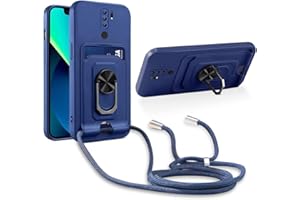 Aithne Funda con Cuerda Compatible con Xiaomi Redmi 9,360 Anillo función de Soporte y Ranuras para Tarjetas, Protección cámara Carcasa-Azul
