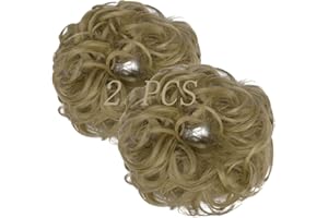 OMGREAT 2PCS Thick Updo Messy Hair Buns Curly Wavy Ponytail Extensions Hairpieces juva bun Hair Scrunchies for Women Girls Color Ash Blonde