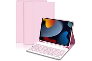 KTOITION Clavier Coque pour iPad 10.2 9ème/8ème/7ème Génération 2021/2020/2019/Air 3 2019/Pro 10.5, AZERTY Français Amovible Clavier Bluetooth sans Fil Etui Réveil/Sommeil Automatique, Rose