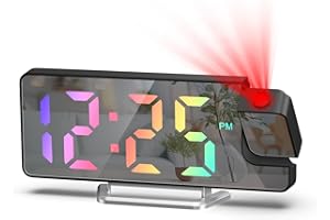 Ankilo New Projection Allarme Clock, Sveglia digitale con indicatore di temperatura, 180° Flip Projection Clock, Orologio da tavolo elettronico, 3 impostazioni di luminosità, visualizzazione 12/24