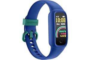 BIGGERFIVE Vigor 2 L Reloj Fitness para Niños y Niñas de 5 a 15 Años, Rastreador de Actividad, Monitor de Frecuencia Cardíaca y Sueño, Impermeable IP68, Podómetro, Contador de Calorías, Azul