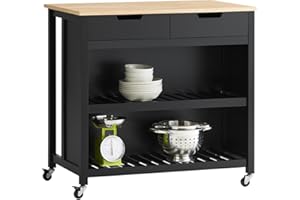 ‎SOBUY SoBuy FKW74-SCH Kücheninsel Sideboard Küchenwagen Küchenschrank mit 2 Schubladen und Ablagen Schwarz-Natur BHT ca.: 98x94x58cm