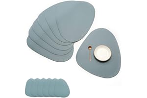 JJ JUJIN Set di 6 Rotondo Tovagliette in Pelle Sottobicchieri Tovagliette Americana Non-scivolose Lavabile in PVC Resistente al Calore Tovaglietta per Tavolo da Pranzo 38cm Blu