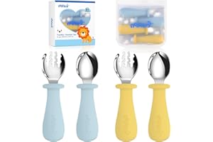Nesritoy 4 Set Baby Besteckset|Kinderbesteck Mit Aufbewahrungstasche Silikon Löffelgabel Für BPA Kostenlos mit hält Anti-Choke-Design Für Baby Kleinkind Esslernbesteck