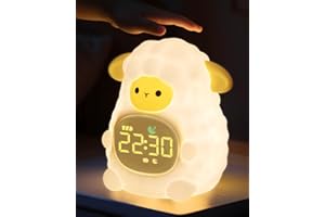 YILIAW Alarm Clock with Night Light for Kids, Sleep Training Clock with Sound Machine, Rechargeable Silicone OK to Wake Clock，Cute Animal Tabletop Lamp, Perfect Sleep Companion for Boys Girls, Sheep