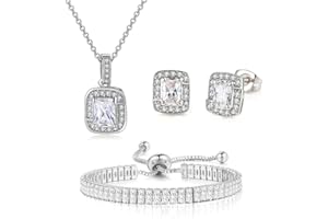 FDEETY Jewellery Set for Women Cubic Zirconia Bridal Pendant Necklace Bracelet and Earrings Set Gifts Wedding Bride Bridesmaids