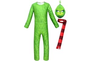 Tangsenyu Green Christmas Jumpsuit for Kids Xmas Bodysuits with Scarf and Mask