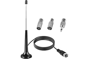 BIVOFU Antenna Radio FM e DAB Interna per Stereo HiFi da Casa, Base Magnetica 75 Ohm, Cavo di Prolunga Telescopico 3 m, Compatibile con Amplificatori Stereo, Sintonizzatori HiFi, Ricevitori Audio Video