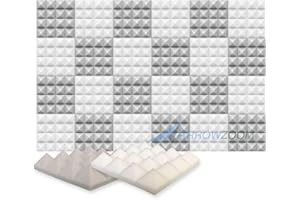 Arrowzoom 24 Polyurethane Pyramide Panneaux Mousse Acoustiques 25x25x5cm Correction Phonique anti bruit Retardateur flamme studio d'enregistrement absorbant acoustique Perle Blanche Gris
