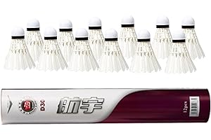 Janzoom Lot de 12 volants de badminton en plumes d'oie avec une excellente durabilité, stabilité et équilibre pour entraînement familial en intérieur et extérieur