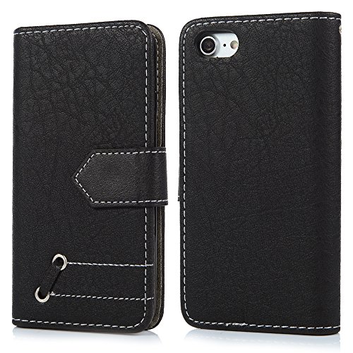 iPhone 7 Hardcase iPhone 7 Flip Hülle YOKIRIN Premium Kunstleder Muster Purse Geld PU Leder Schutzhülle TPU Innenschale Wallet Case Brieftasche Flipcase Klapptasche Portemonnaie Handyhülle mit Karteneinschub Standfunktion und Magnetverschluß Schwarz - 2